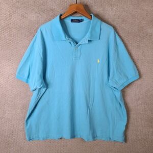 Polo Ralph Lauren Shirt Mens 3XB Big‎ Blue Polo Short Sleeve Cotton Yellow Pony